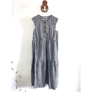 Everlane Black Gingham Tiered Midi Dress - Size Small NWT